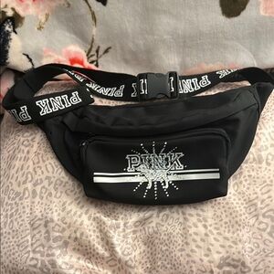 PINK Victoria's Secret Black Belt Bag with Logo Design